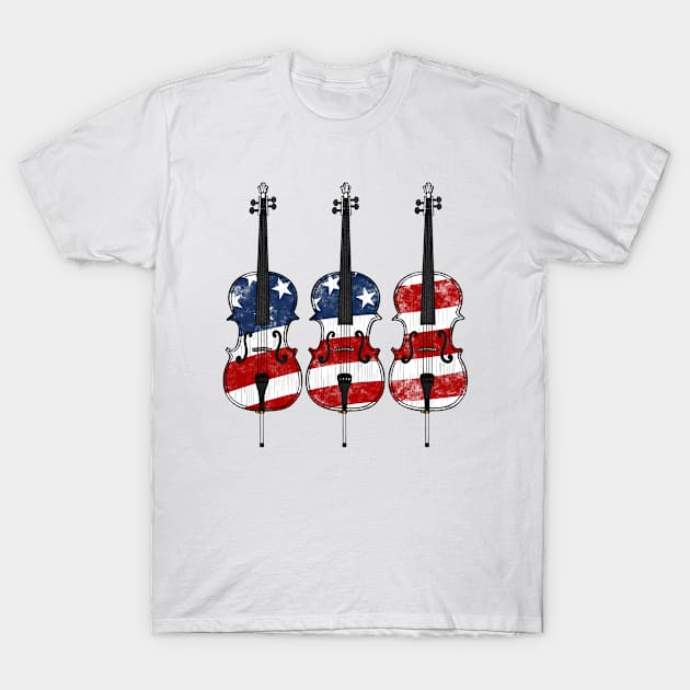 Cello USA Flag Cellist String Musician 4th July T-Shirt by doodlerob